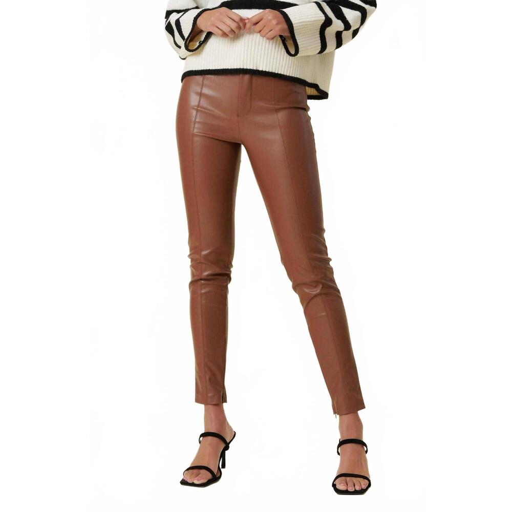 NEW SIXTY ONE vibrant faux leather skinny with zipper pants in cognac